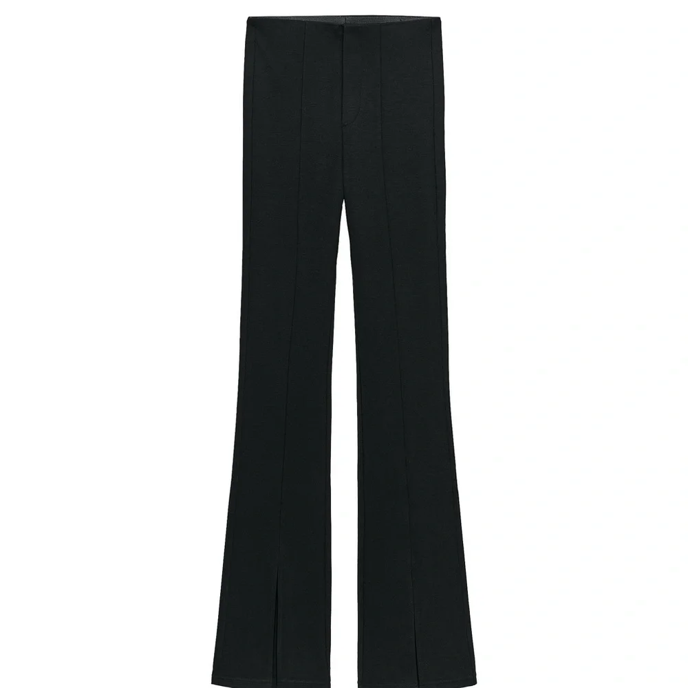 Zara| Classic Black Fit & Flare Wide Bottom Stretch Knit Pants Sz S - Picture 1 of 6